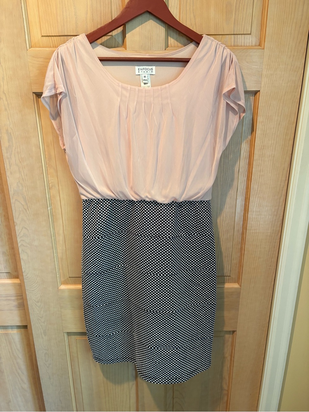 Enfocus Studio Pink and Black Polka Dot Asymmetrical Dress